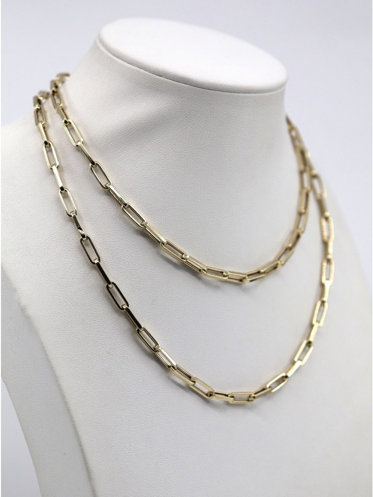 Unique 14k Solid Yellow Gold Hollow Paper Clip Link Chain Necklace  3025 L